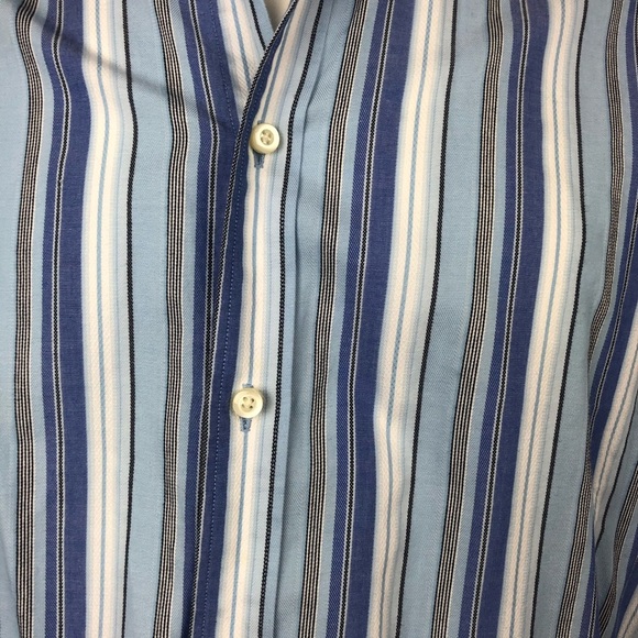 Thomas Dean Men's Blue Striped Button Down Dress Shirt Medium 100% Cotton - Picture 3 of 10